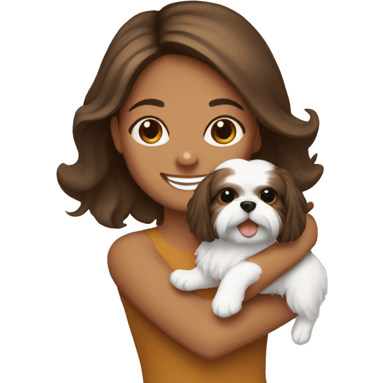 happy brunette brown girl holding shih tzu emoji