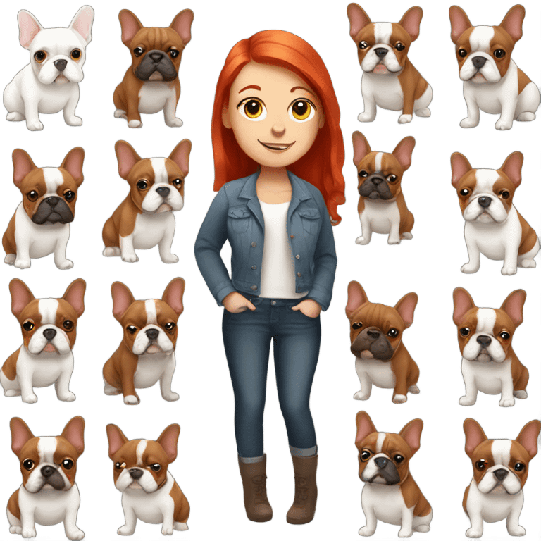 Heavy Red-haired girl with French bulldog  emoji