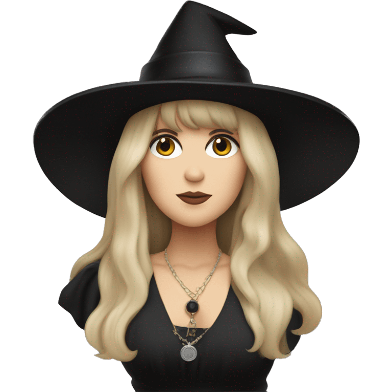 Stevie nicks in a black hat in a witchy dress holding a tambourine. emoji