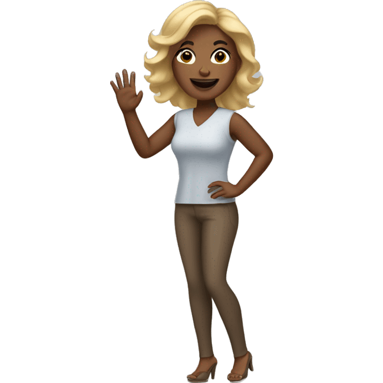 brown skin woman with blonde hair waving emoji