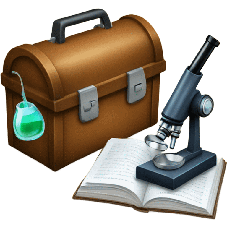 toolbox for scientist with a book, glasses, microscope emoji