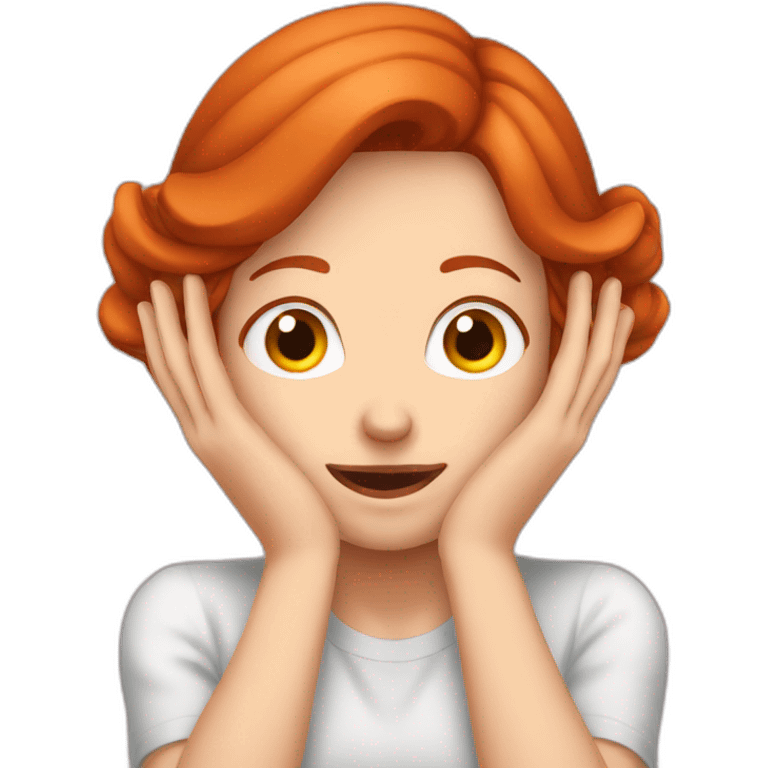 woman redhead grimaces who is covering her ears with hand emoji