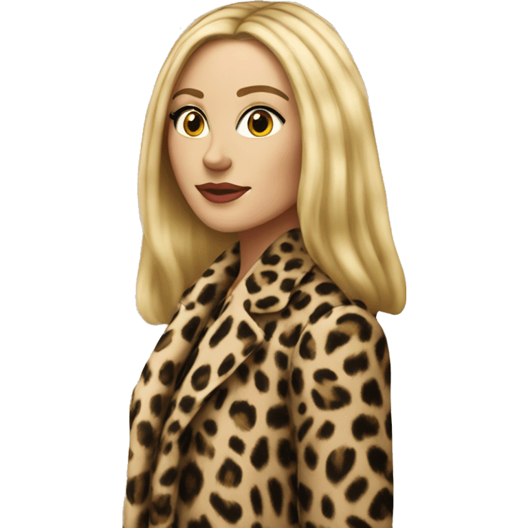 Beautiful blonde mob wife with straight hair with leopard coat  emoji