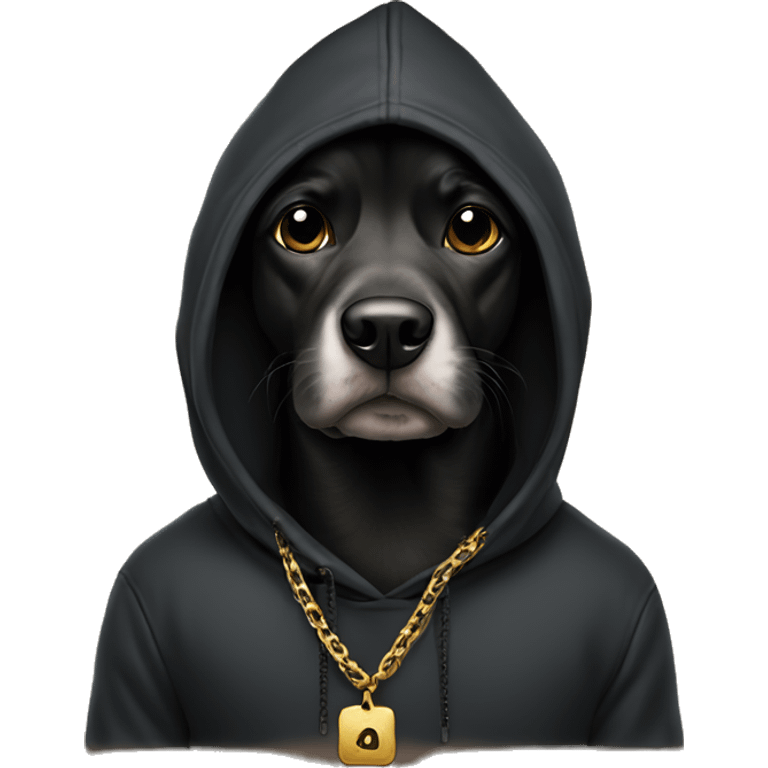 dog with black hoodie and gold chain emoji