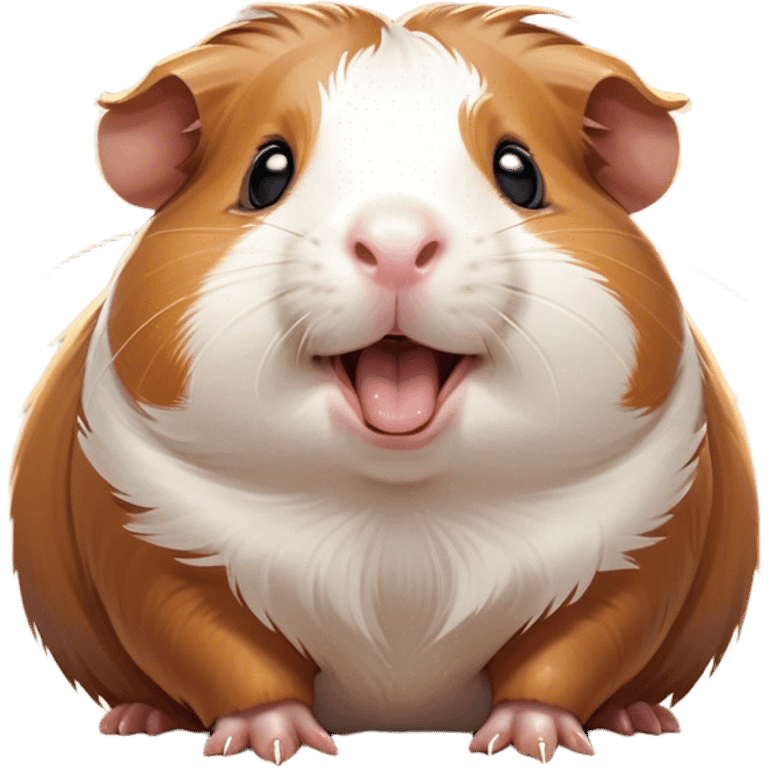 Cinematic Cute Yawning Brown and White Banded Guinea Pig Portrait Emoji, Head tilted slightly with a dramatic, wide-open yawn, revealing a soft, banded coat of brown and white with tiny, droopy ears, round dark eyes barely open in drowsy contentment, Simplified yet irresistibly adorable features, highly detailed, glowing with a soft, cozy glow, high shine, relaxed yet expressive, stylized with a touch of whimsy, bright and endearing, soft glowing outline, capturing the essence of a sleepy yet affectionate guinea pig, so drowsy it feels like it could stretch out of the screen and curl up for a nap! emoji