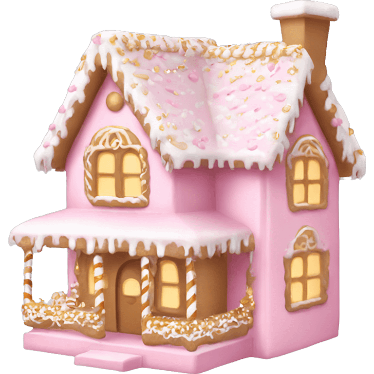 light pink and gold and white gingerbread house emoji