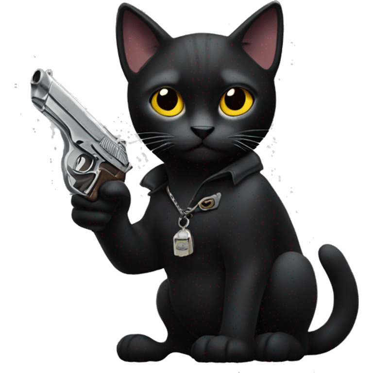 Black cat holding pistol emoji