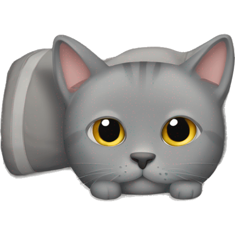 Grey cat hiding behind bed emoji