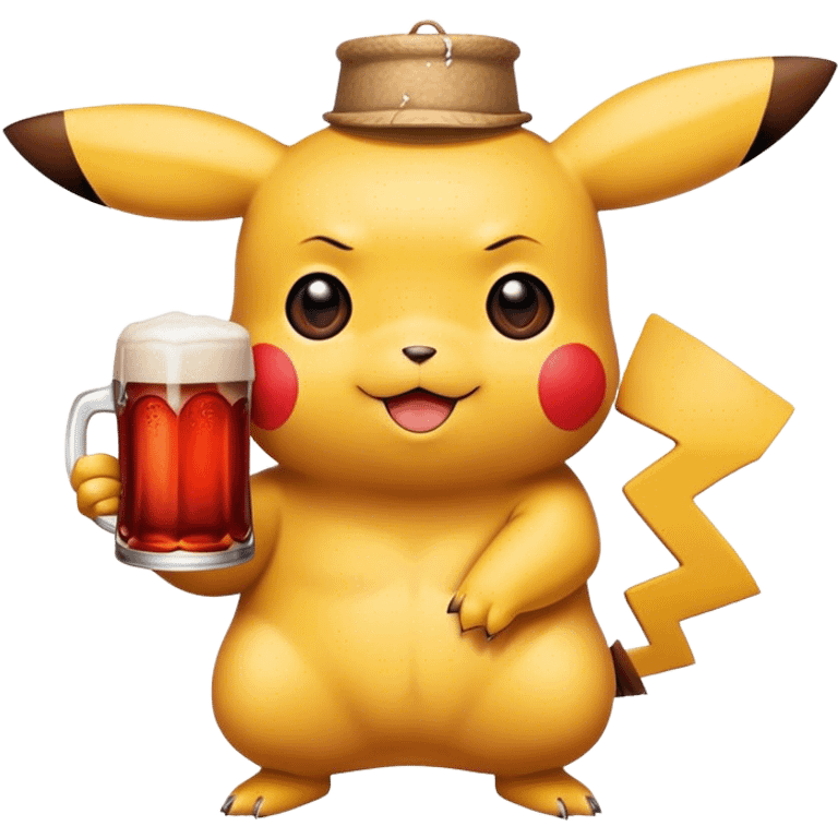 pikachu with red beer emoji