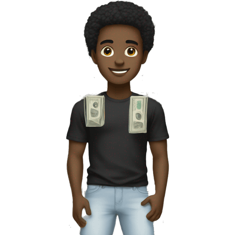 Young black guy with amiri shirt holding a lot of cash  emoji