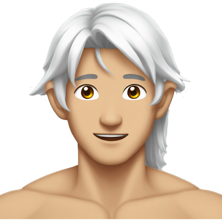 Asian masculine shirtless abs long white hair elf  emoji