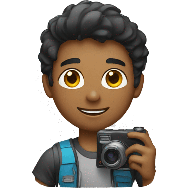 A boy taking a photo with a selfie camera emoji