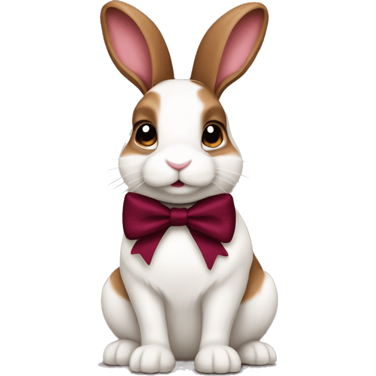 Brown and white bunny with burgundy bow emoji