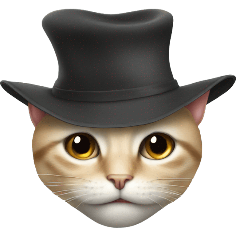 A cat hiding half its face behind a hat out of shyness. emoji