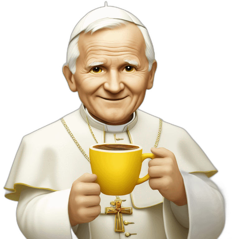 pope John Paul II with yellow face offering coffee emoji