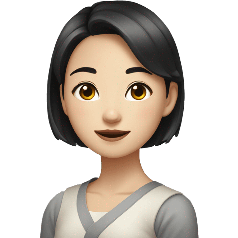 fermer korean girl short black hair sharp jawline, attractive emoji