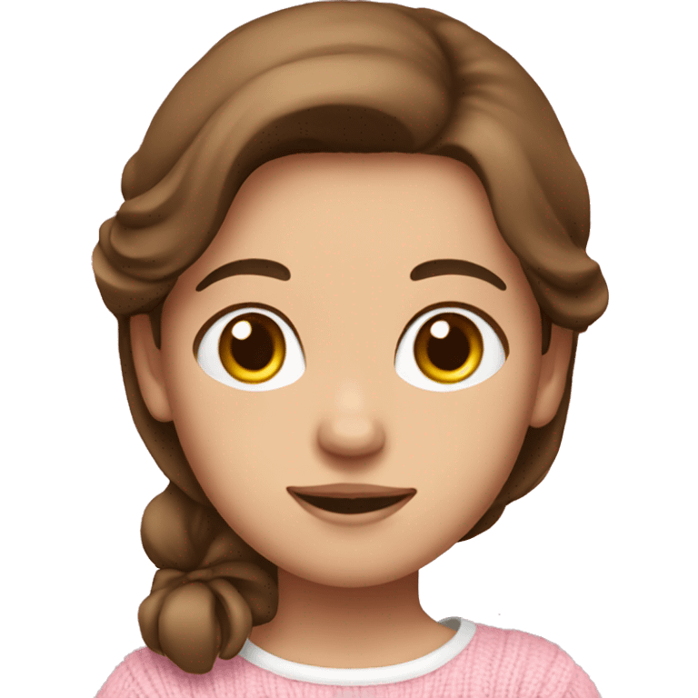 Brown haired girl with white bow and pink sweater emoji