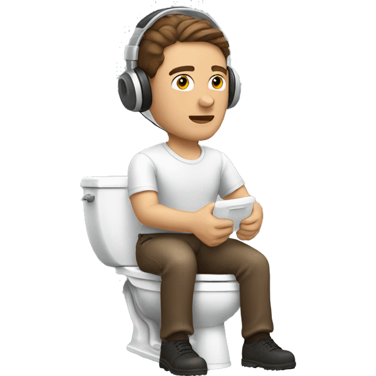 Man sitting toilet wearing headset, brown hair emoji