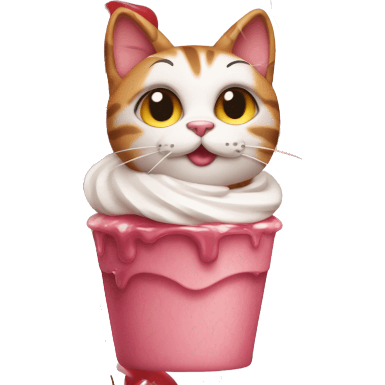 Cherry sundae with calico cat emoji