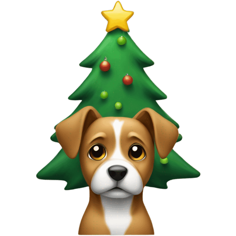 Dog wearing a Christmas tree emoji