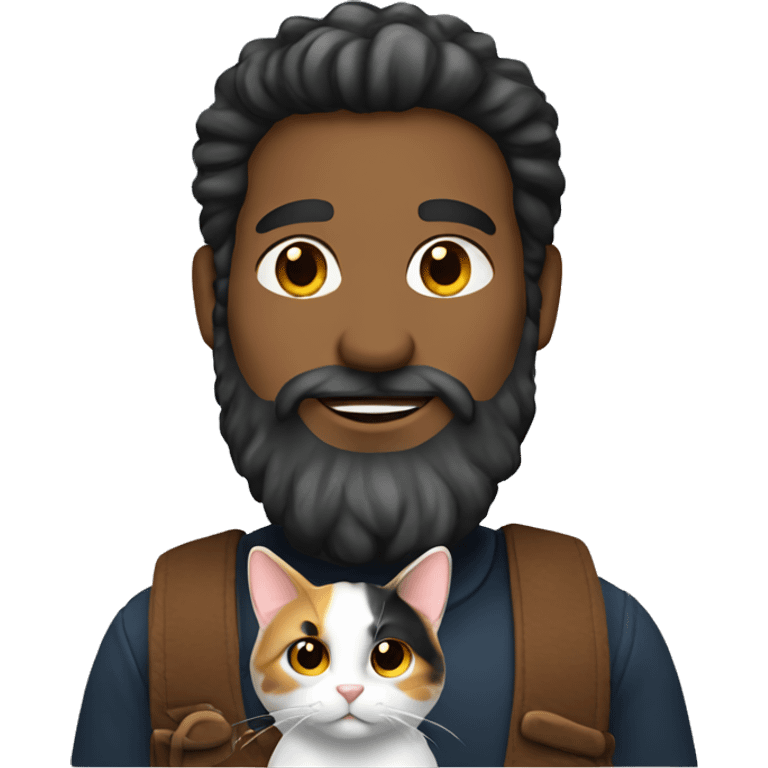 A man with beard holding calico cat emoji