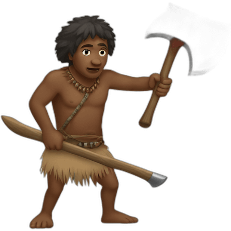 Aborigine with axe in a hand hunting emoji