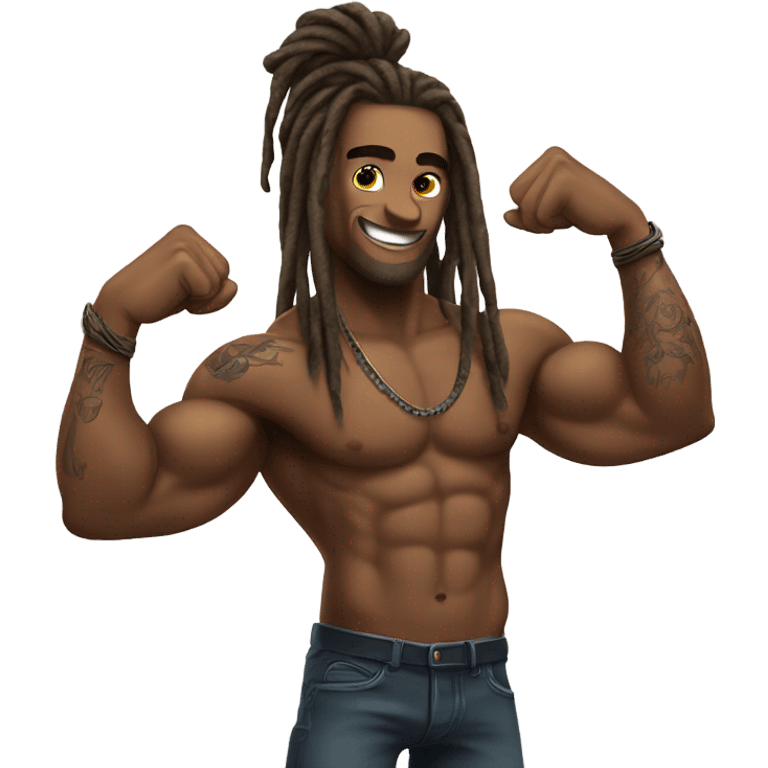 Flexing brown with tattoos and long dreadlocks  emoji