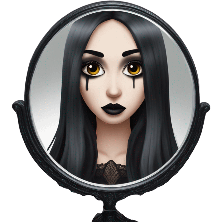 Hyper Realistic Goth victoria secret model looking into a handheld mirror  emoji