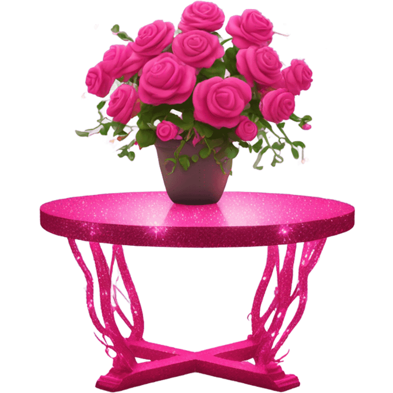 Hot pink table with glitter covered in lights and vines and flowers  emoji