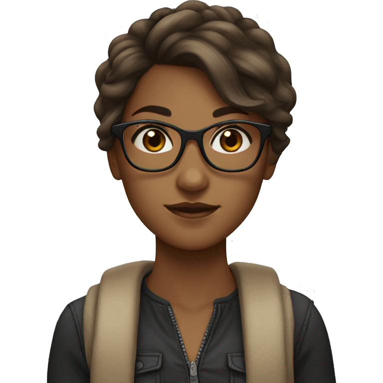 brown hair girl, black glasses, brown eyes, fair skintone emoji