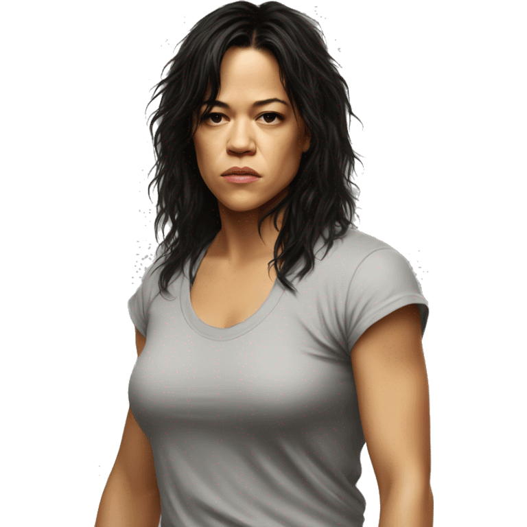 michelle rodriguez serious wearing tee emoji