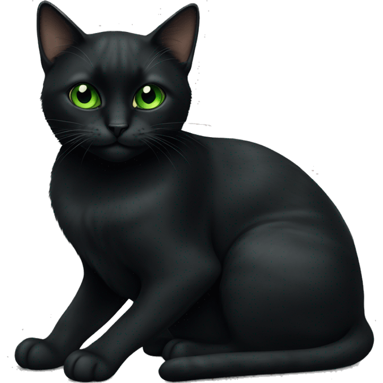 Realistic all black cat sitting down with green eyes emoji