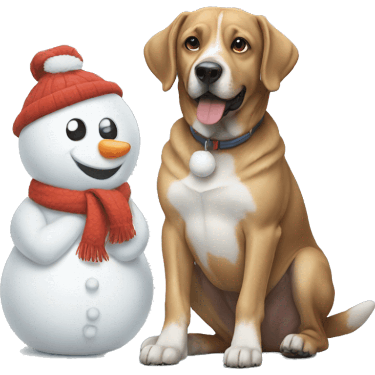 dog sitting with snowman  emoji