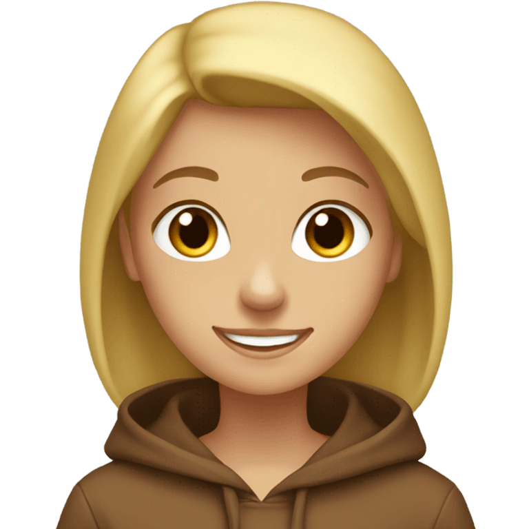 Blonde girl smiling wearing a brown hoodie  emoji