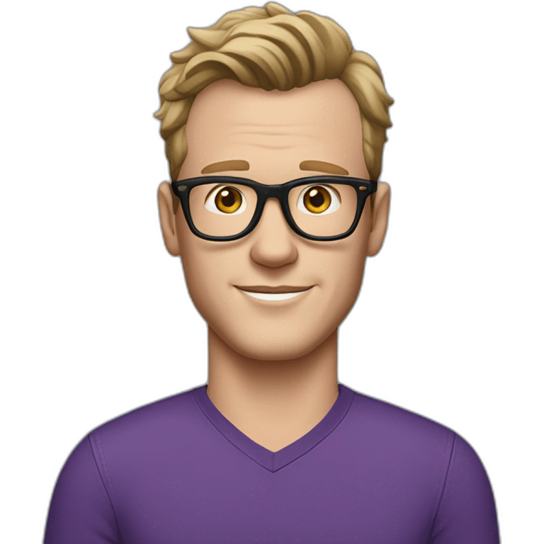 Jonathan Toews wearing glasses and a purple shirt and jeans  emoji