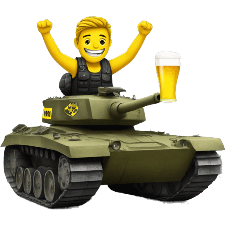 Bvb dortmund fan riding on a tank with a beer. emoji