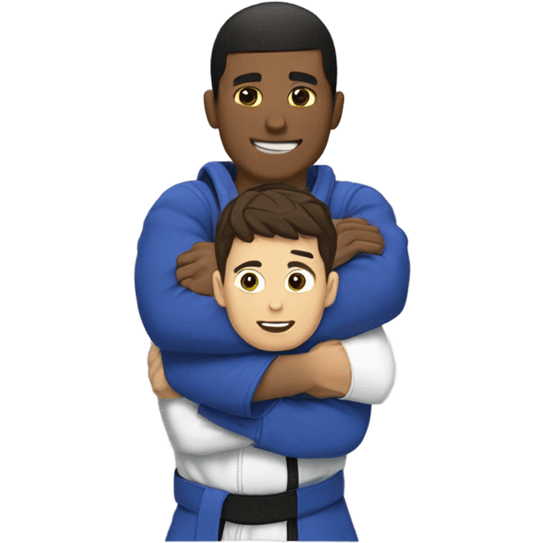 One jiujitsu boy hugging another jiujitsu boy from behind emoji