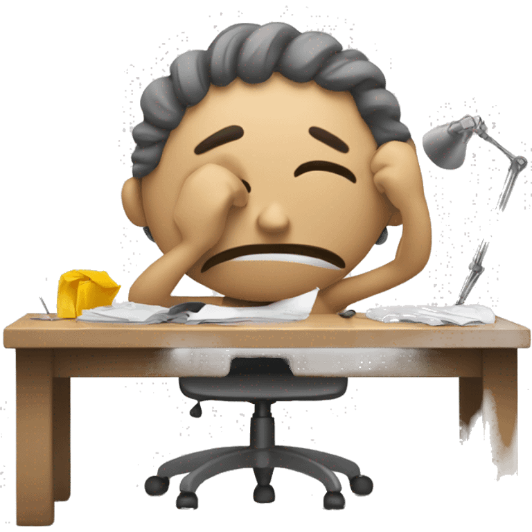 a tired person who works very hard and the chaos and stress are clearly visible emoji