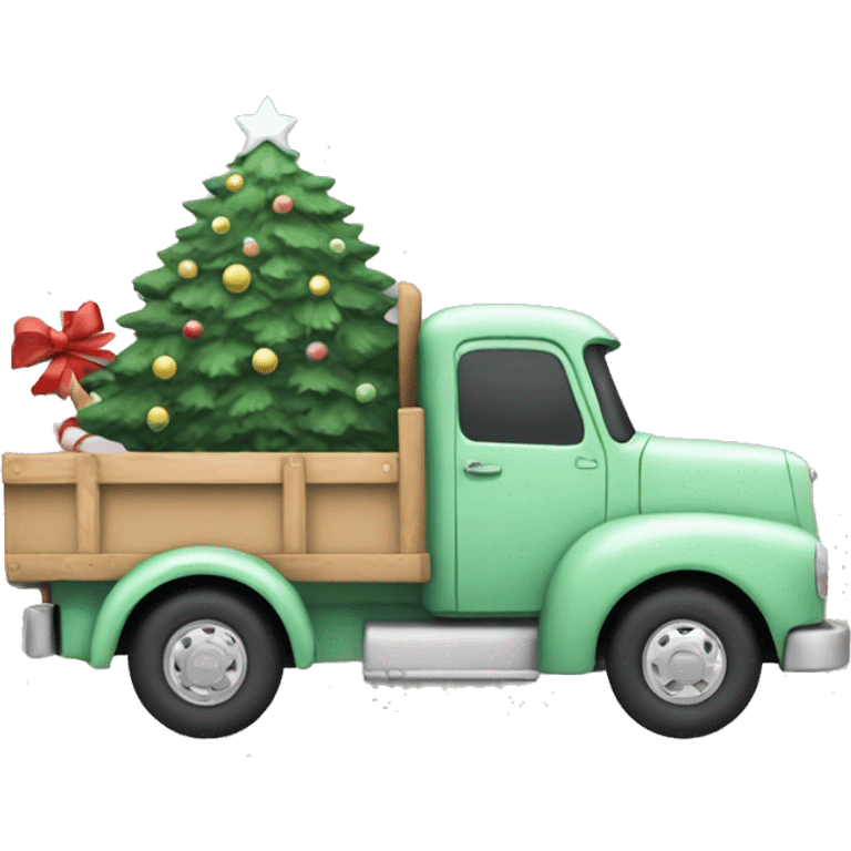 Pastel green truck with Christmas tree emoji