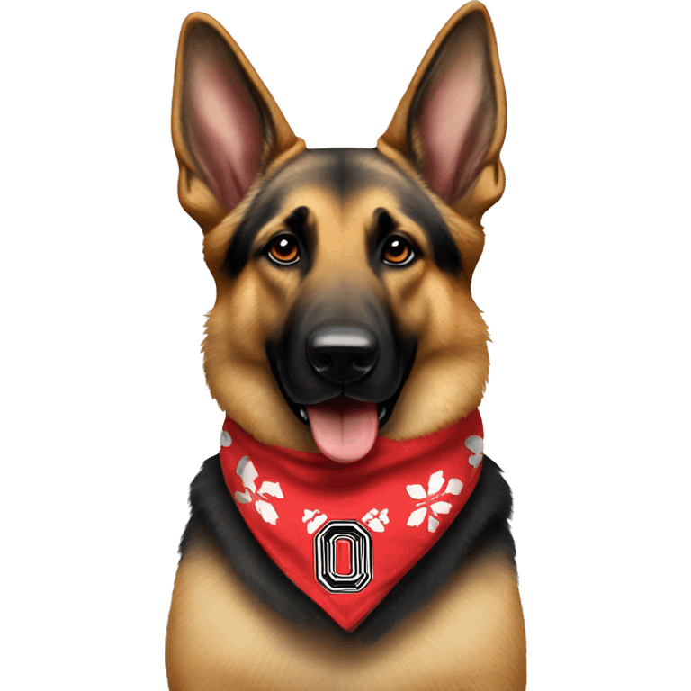 German Shepherd wearing an Ohio state bandana around its neck emoji