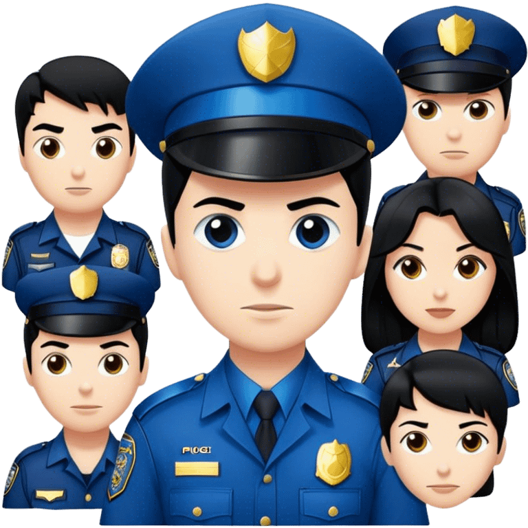 black hair white skin police officer with a group of avengers emoji