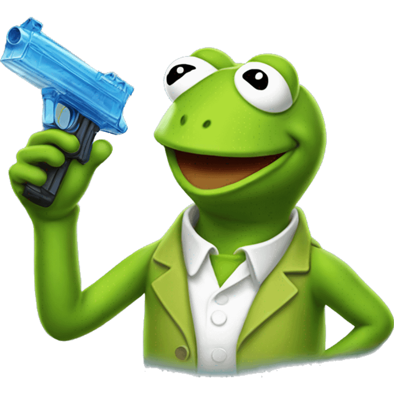 kermit the frog holding a water pistol  emoji