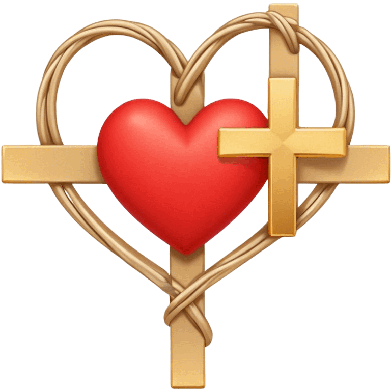 Two red  heart outlines  entwined with a simple gold cross  emoji