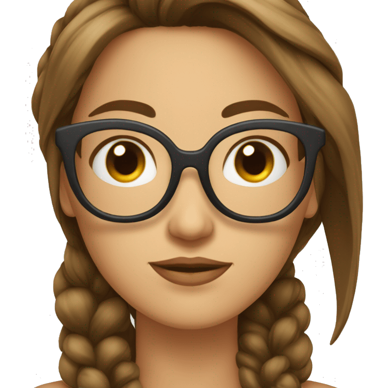 Fille aux cheveux longs brun avec des lunettes de forme carré emoji