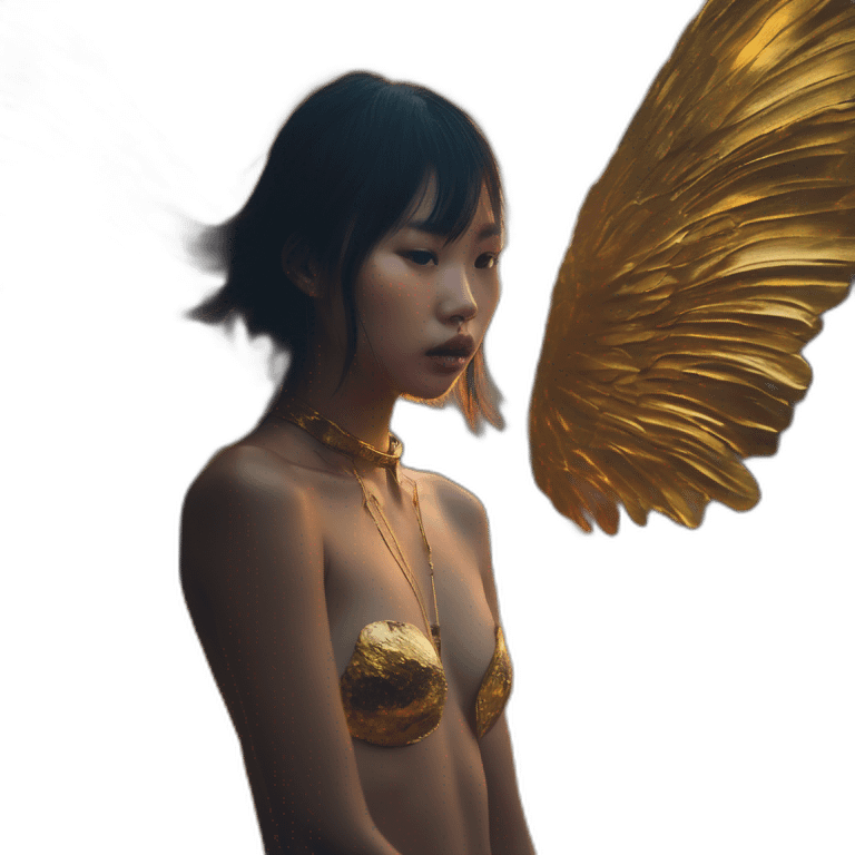 Vietnamese girl-,-david-bellemere,-bare-belly, -wings,-choker,-bathed-in-shadows,-fov-90-degrees,-short-lighting,-I-usm,-cold-colors,-gilded-technique,-extremely-hyper-aesthetic, -absurdres emoji