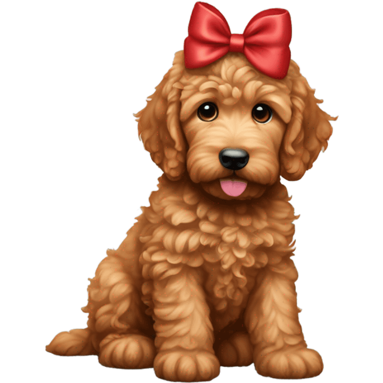 Red goldendoodle puppy bow on head emoji