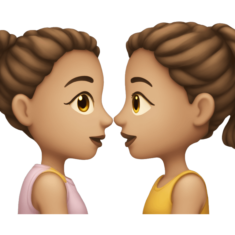 Two girls with brown hair kissing emoji