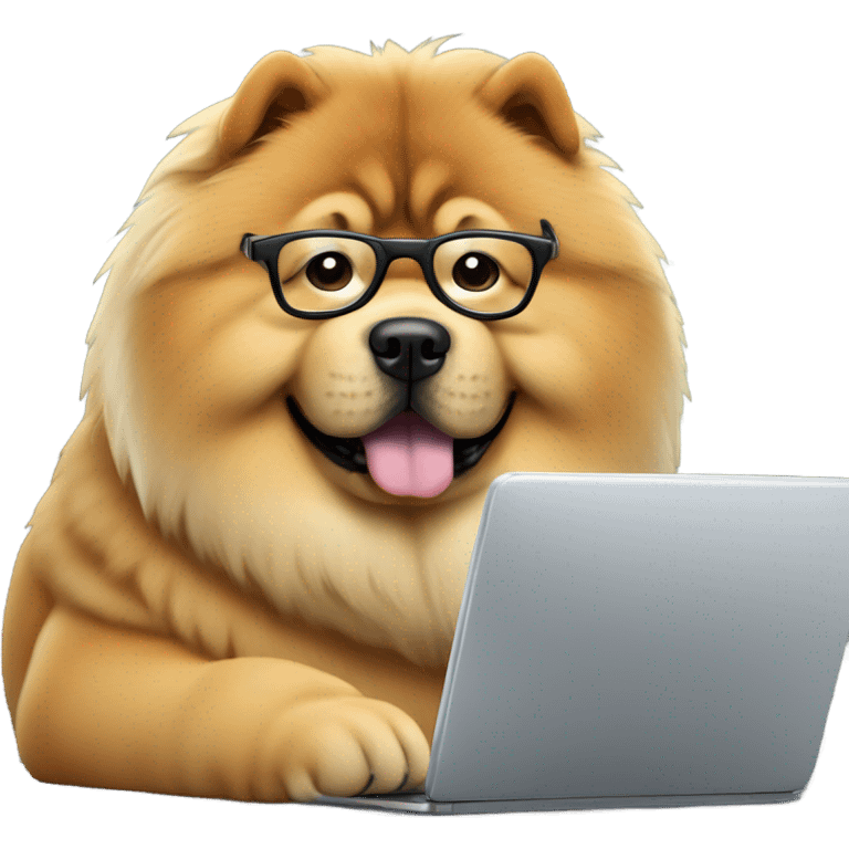 chow chow with glasses working on computer emoji