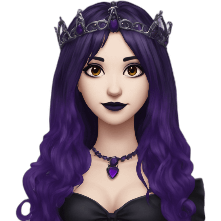 Elissabat-with-bangs-long-hair-dark-purple-and-black-vampire-goth-makeup-crown-pinkeyes emoji