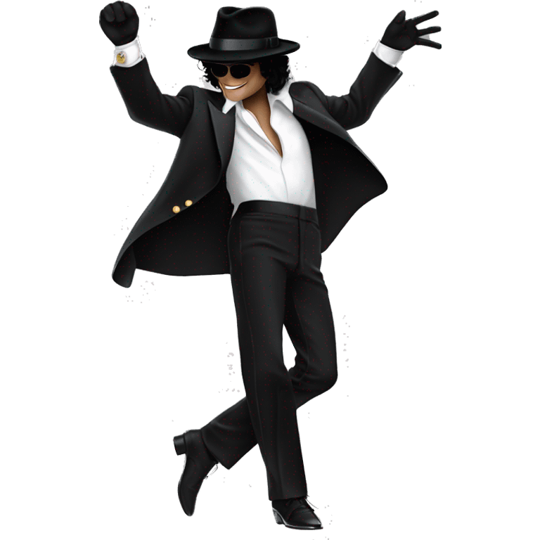 “Michael Jackson in a black suit, white glove, and fedora, striking a dance pose.” emoji